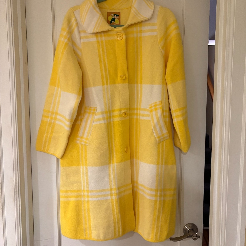 NWT Leslie Evers NATALIE coat Lemon Yellow Plaid size M/L